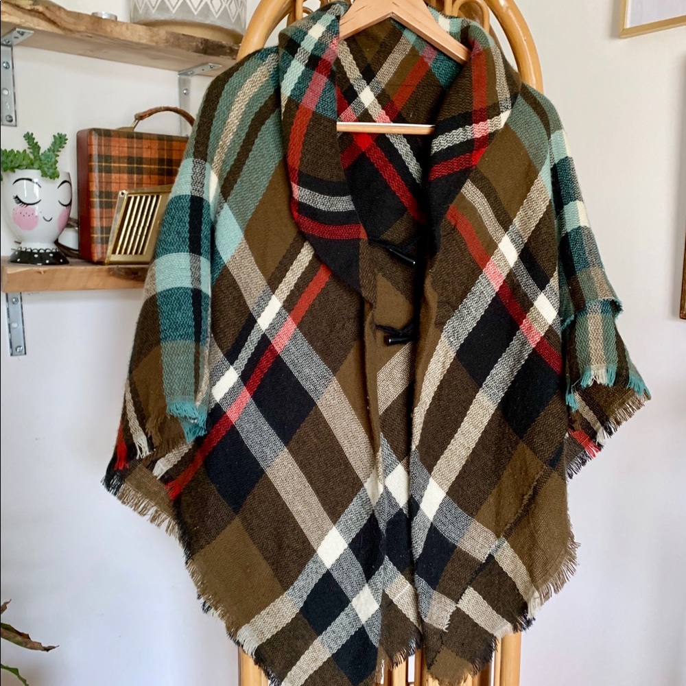 Plaid poncho